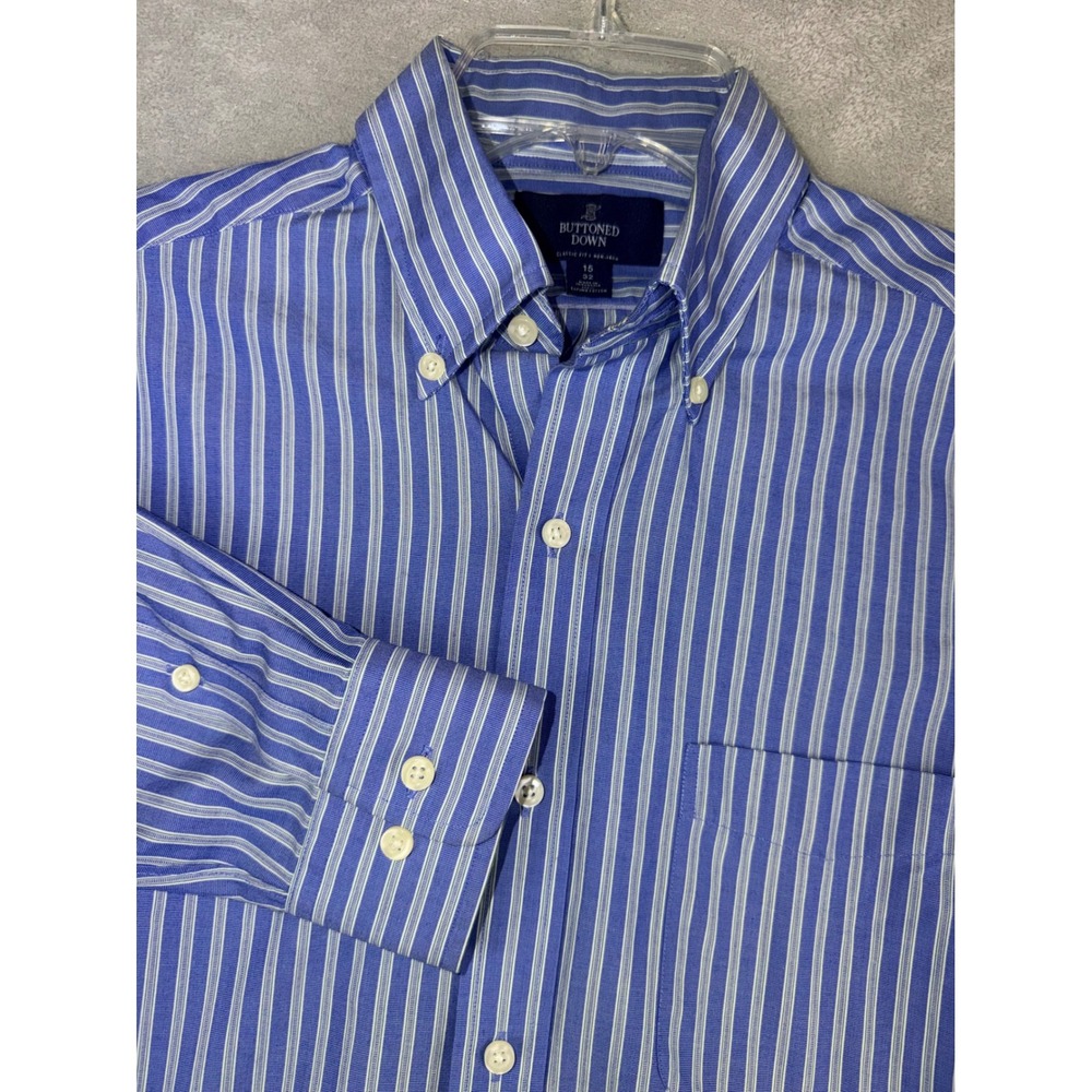 Buttoned Down Mens 15X32 Classic‎ Fit Non-Iron Supima Cotton Striped Dress Shirt